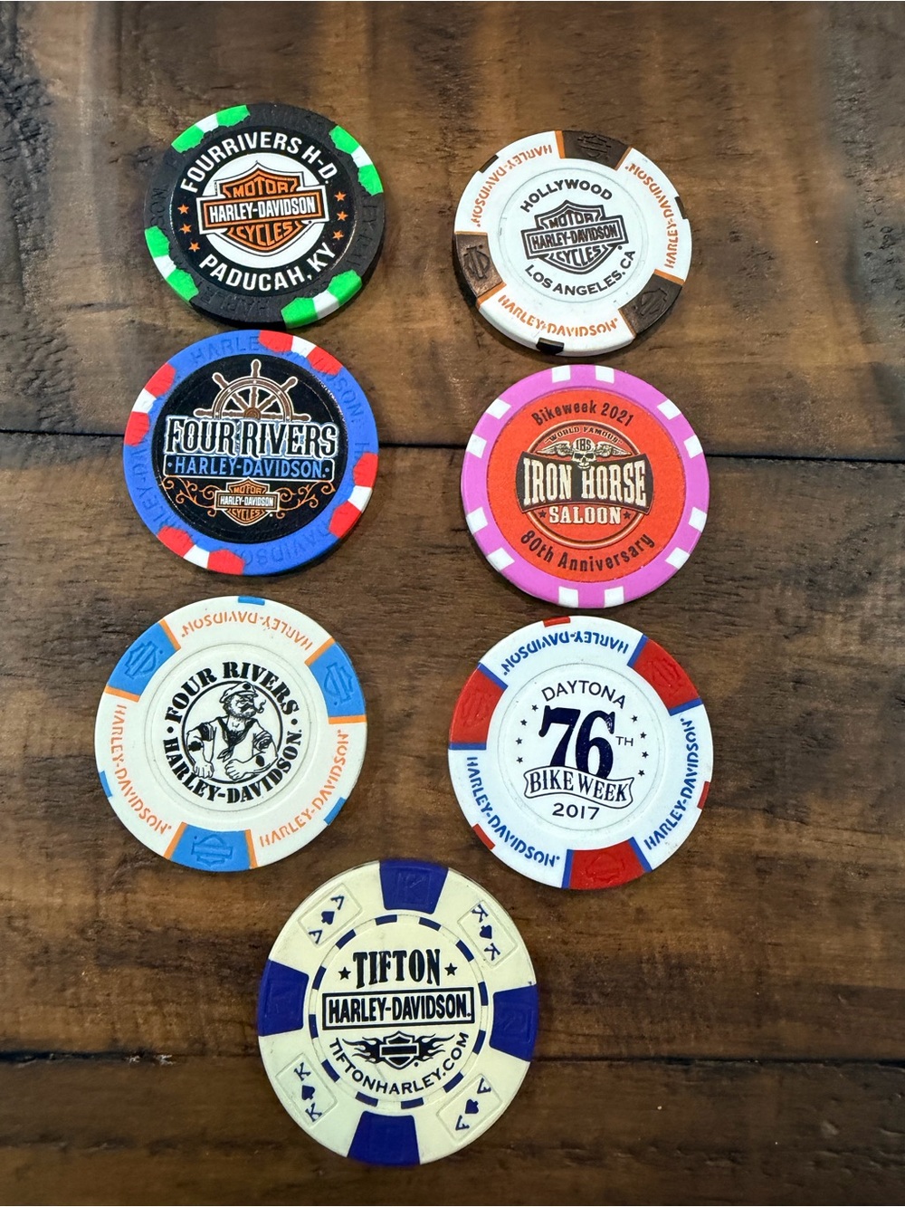 Harley-Davidson Black, Orange & Green Poker Chip - Daytona, Hollywood, Kentucky